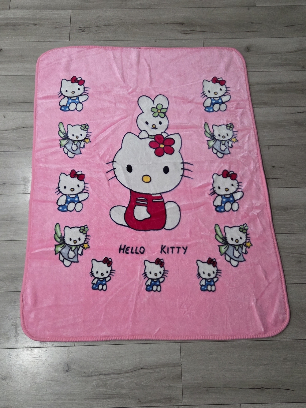 Rare Y2K Hello Kitty x Miffy Fairy Pink Thick Fleece Blanket 38x52